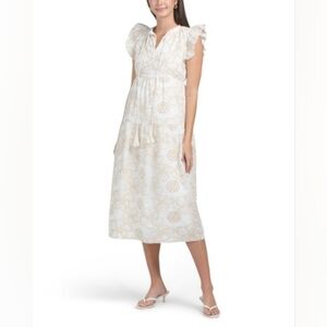 NWT - Linea Moda Italy Cotton Flutter Sleeve Embroidered Eyelet Midi Dress - L